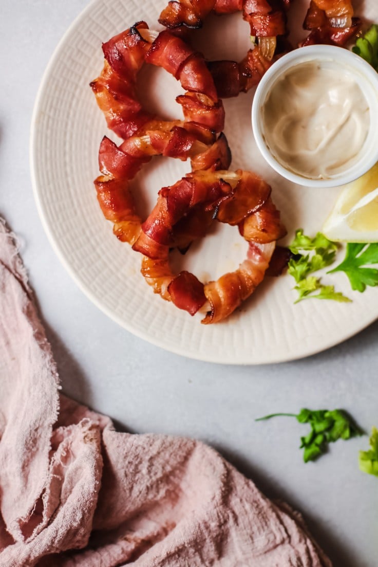 Baked bacon wrapped onion rings