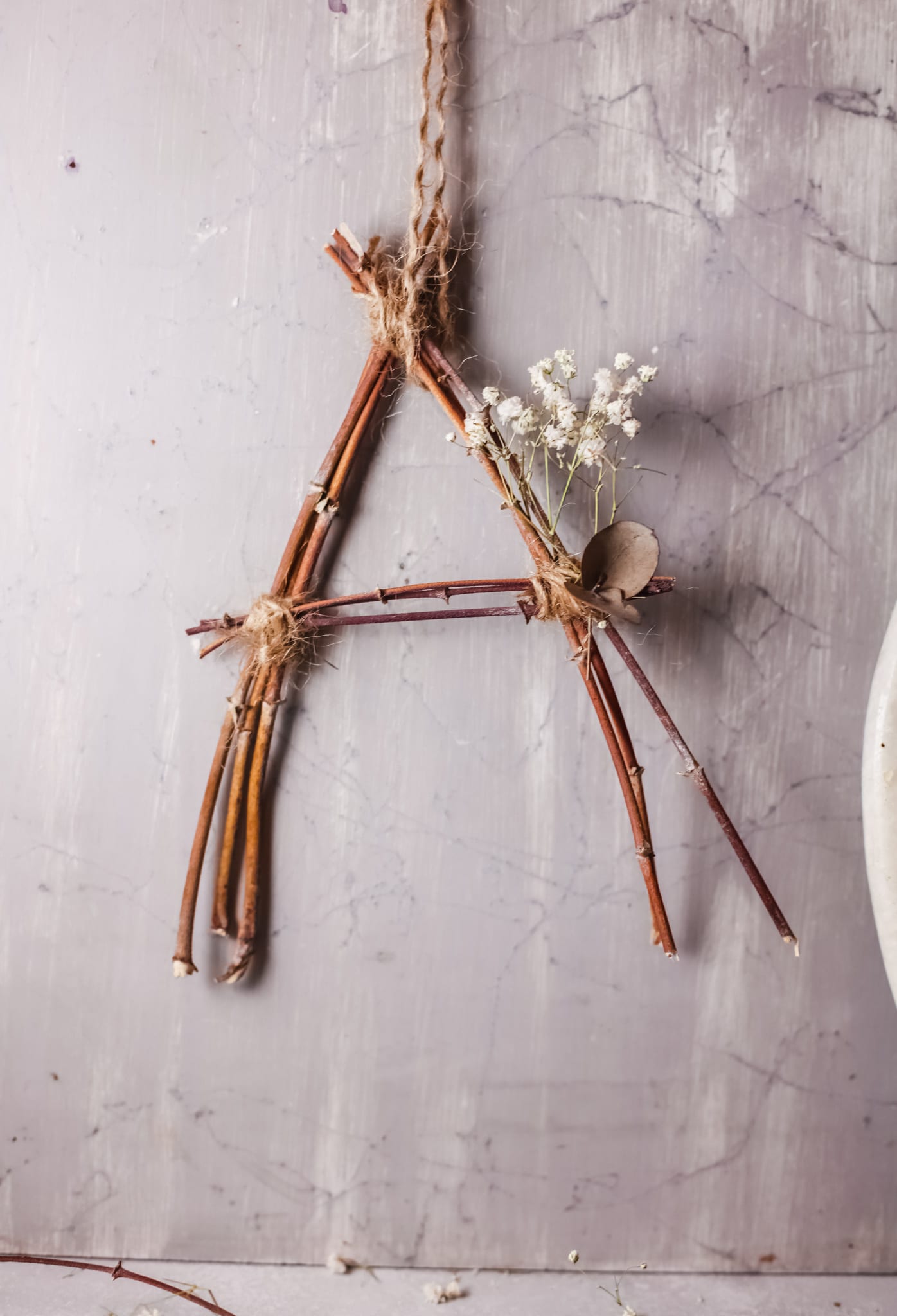 DIY twig letter wall decor idea