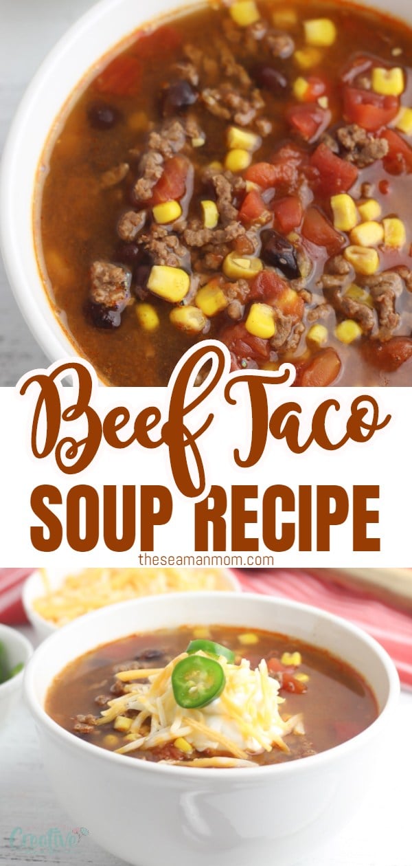 With only six ingredients, you can easily put this one-pot beef taco soup recipe together in just a few minutes! You’ll love how easy this six-ingredient taco soup is to make. via @petroneagu