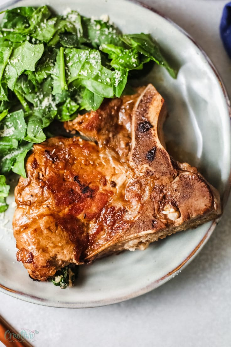 Spinach and cheese stuffed pork chops