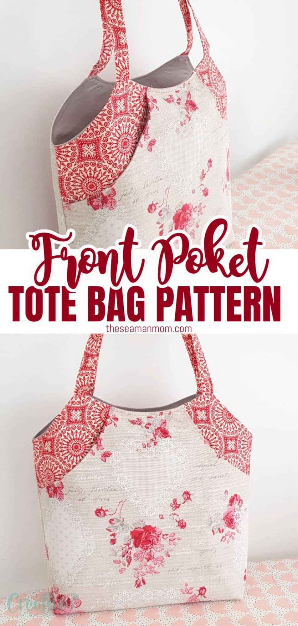 Deep front pocket tote bag pattern