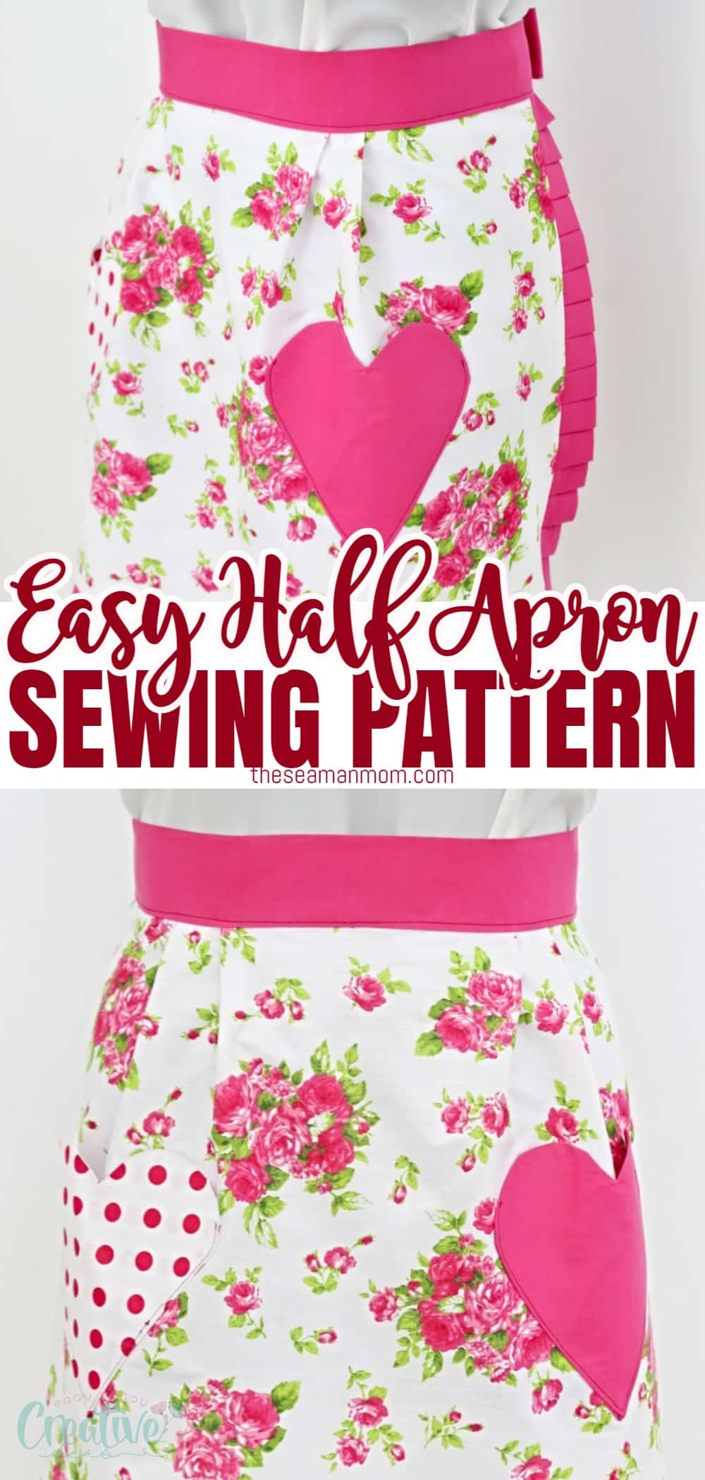 Are you looking for a special way to stitch up beautiful aprons? My half apron pattern makes the perfect Valentine's Day present or personal DIY project! With heart pockets and an adorable design, this lovely creation is sure to spruce up any kitchen in no time. via @petroneagu