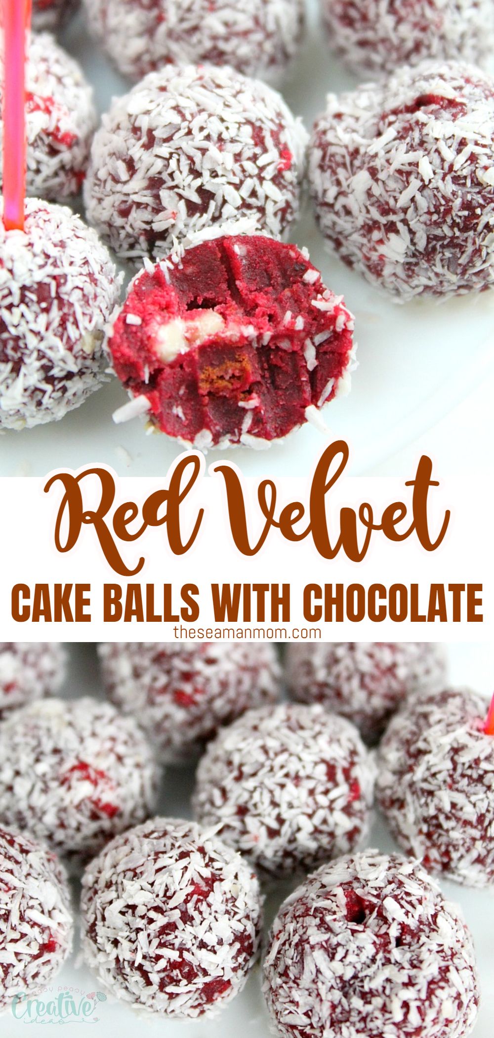 These moist red velvet cake balls with coconut and white chocolate bits are festive, sweet and make a wonderful indulgent treat or gift! This recipe is perfect not only for Valentines but any holiday! via @petroneagu