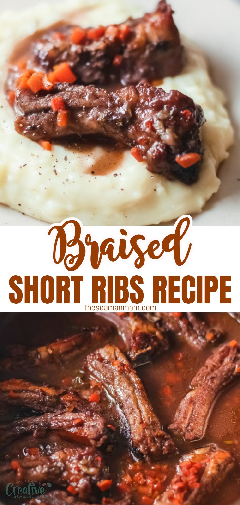This braised short ribs recipe is incredibly delicious! Tender and with big pieces of meat hung into the bone, these braised ribs are slowly cooked in the oven with a wine sauce that’s slightly sweet and incredibly flavorful. via @petroneagu