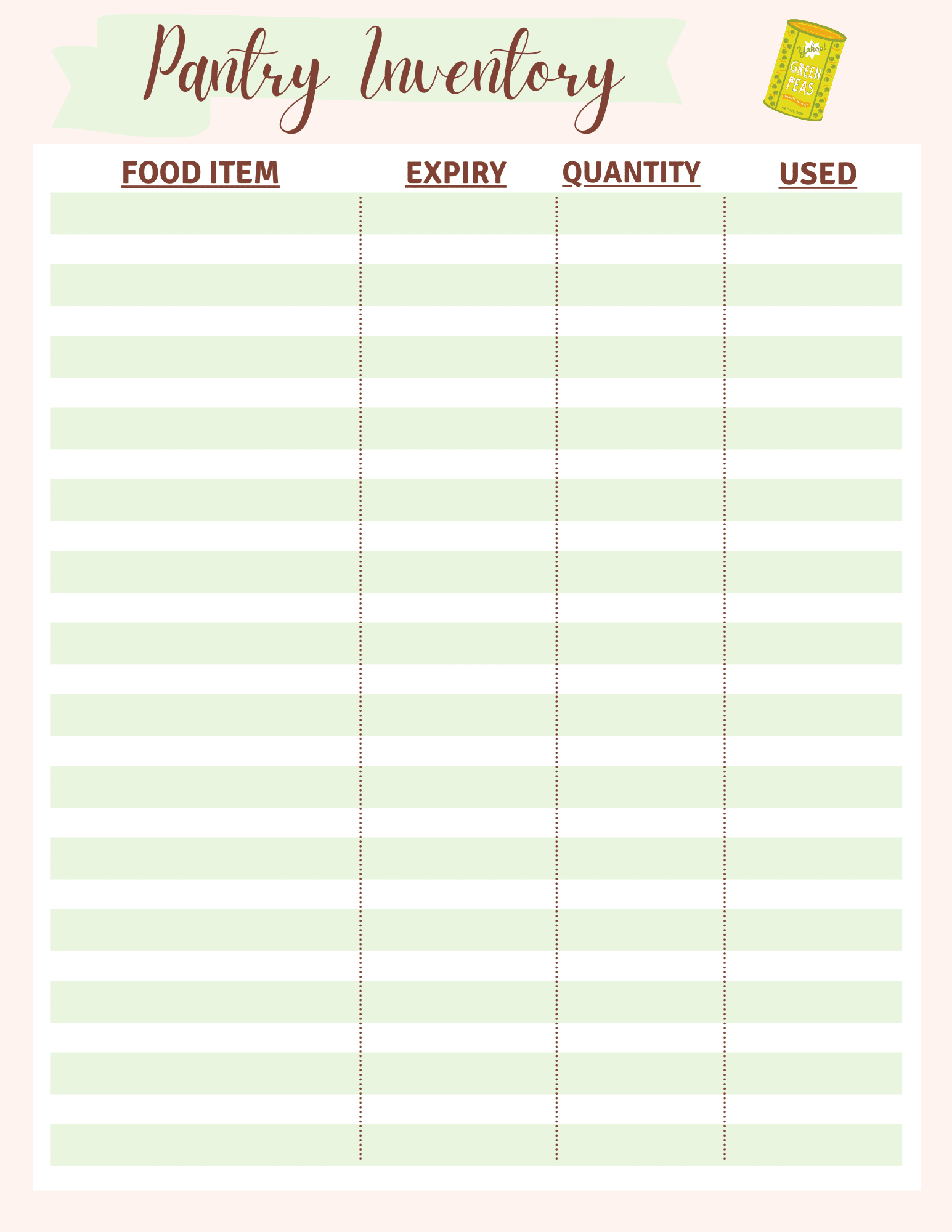 Pantry Inventory Template