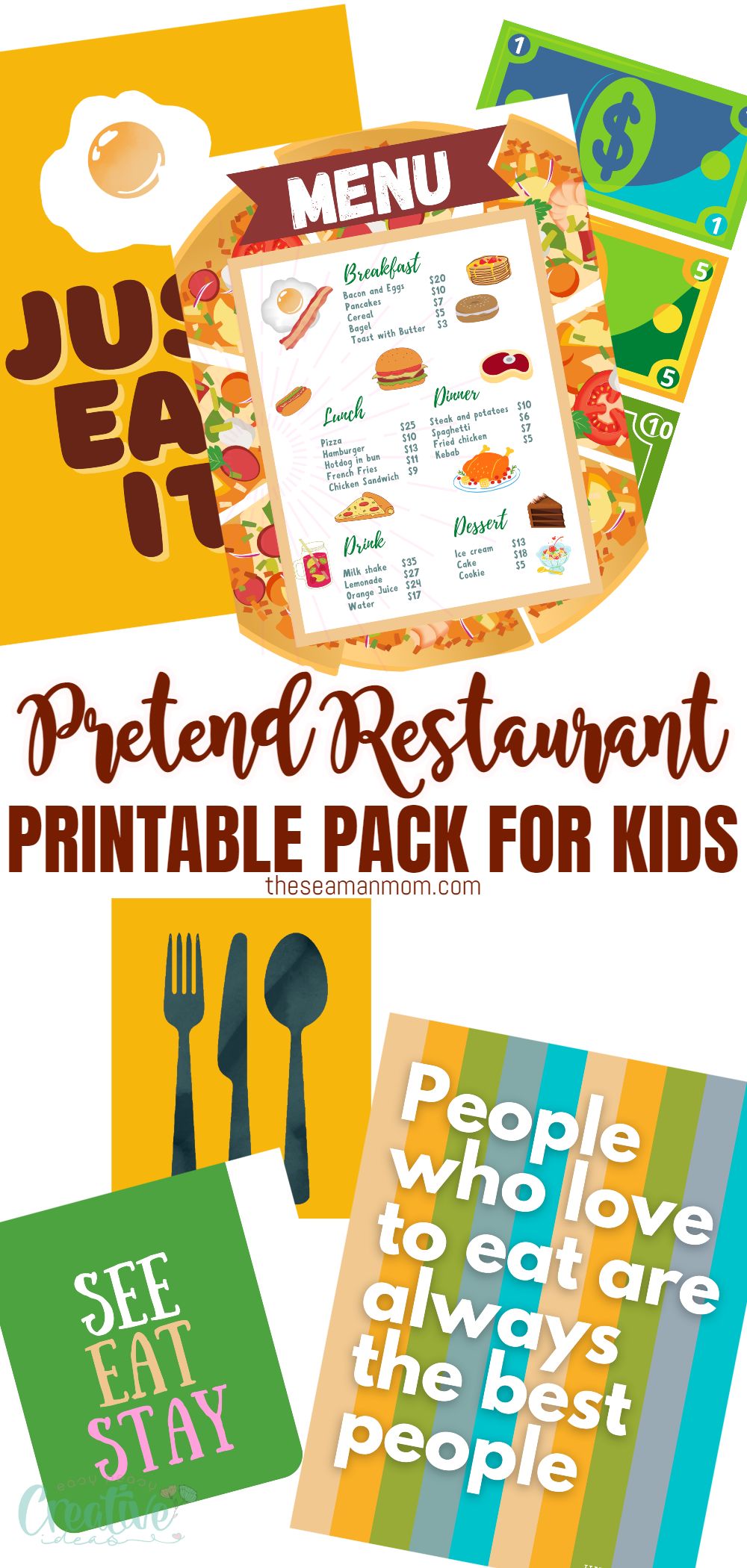 Dramatic play is a great way for your kids to act out real-world situations at home. But creating new play areas every time your child wants to play something new can be expensive and time consuming. With the help of this printable set for a pretend play restaurant, you can easily set up a pretend restaurant in your home for your child in a matter of minutes. via @petroneagu