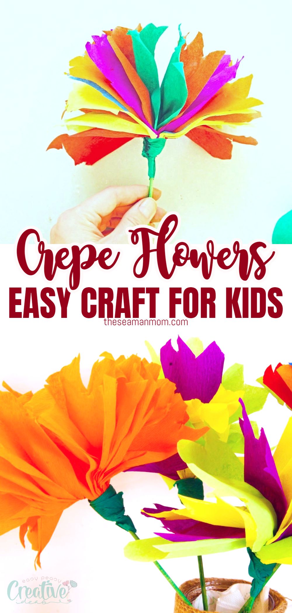 These DIY crepe paper flowers make a cute addition to any room, particularly kids room! Making making flowers from crepe paper is easy peasy and it's a great activity for kids too! via @petroneagu