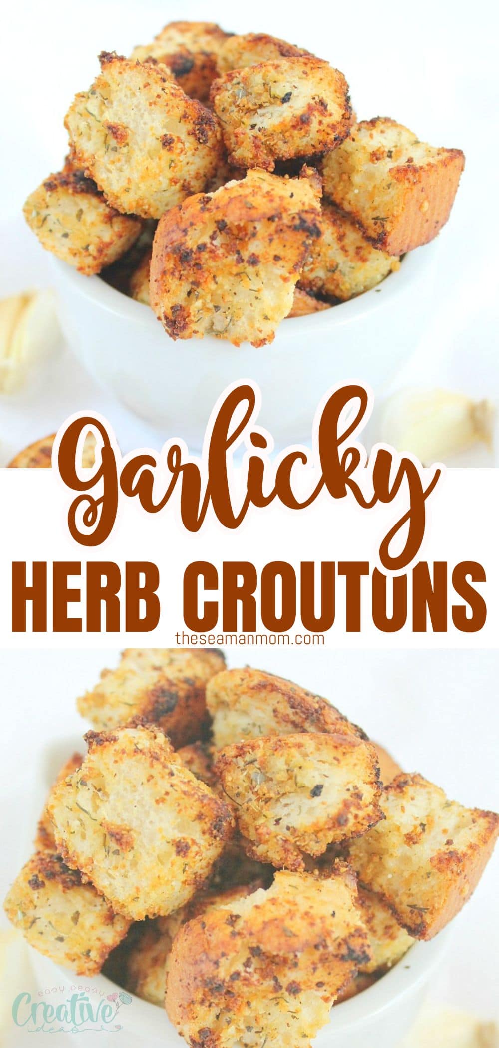 Take homemade croutons to the next level with these garlic herb croutons! Crisp and full of flavors, these are an excellent addition to your salads, soups or as snacks. via @petroneagu