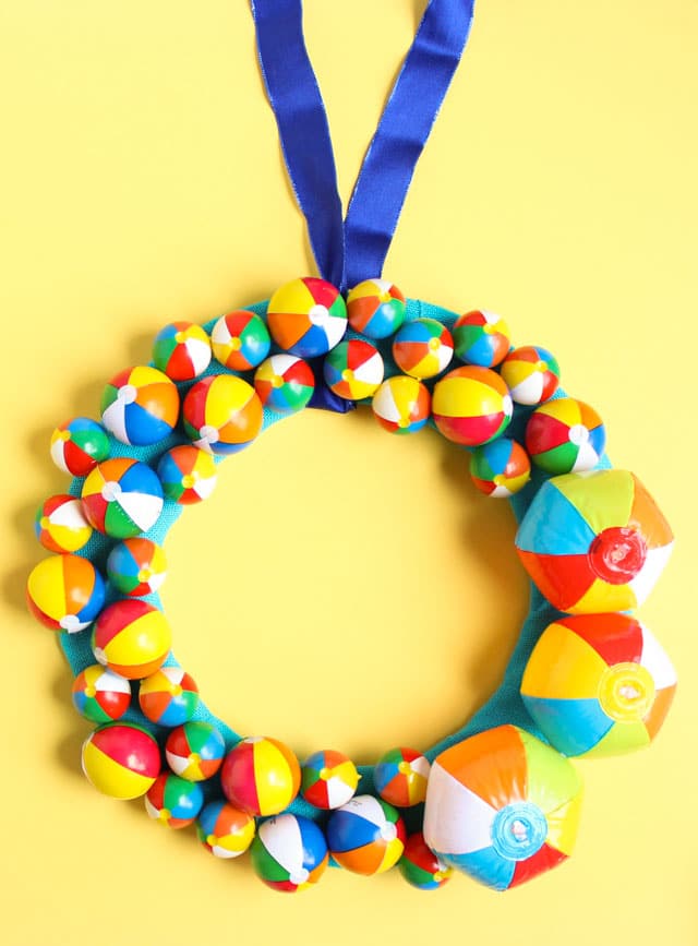 Image of summer wreath made with beach balls