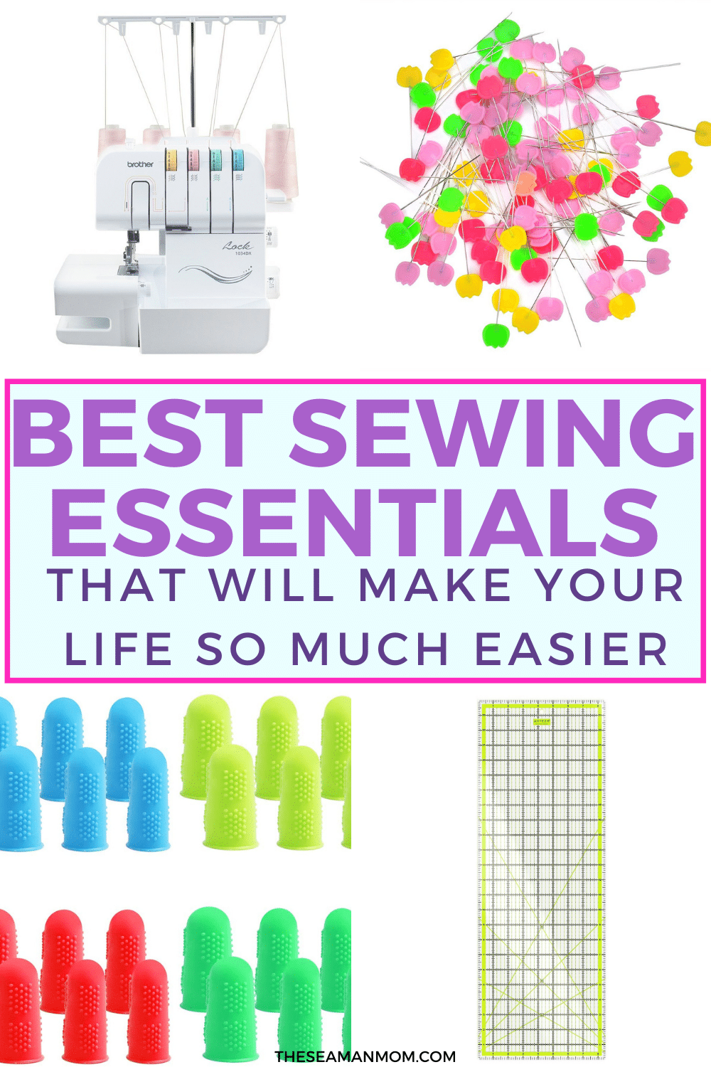 A photo collage featuring a handful of the best sewing essentials