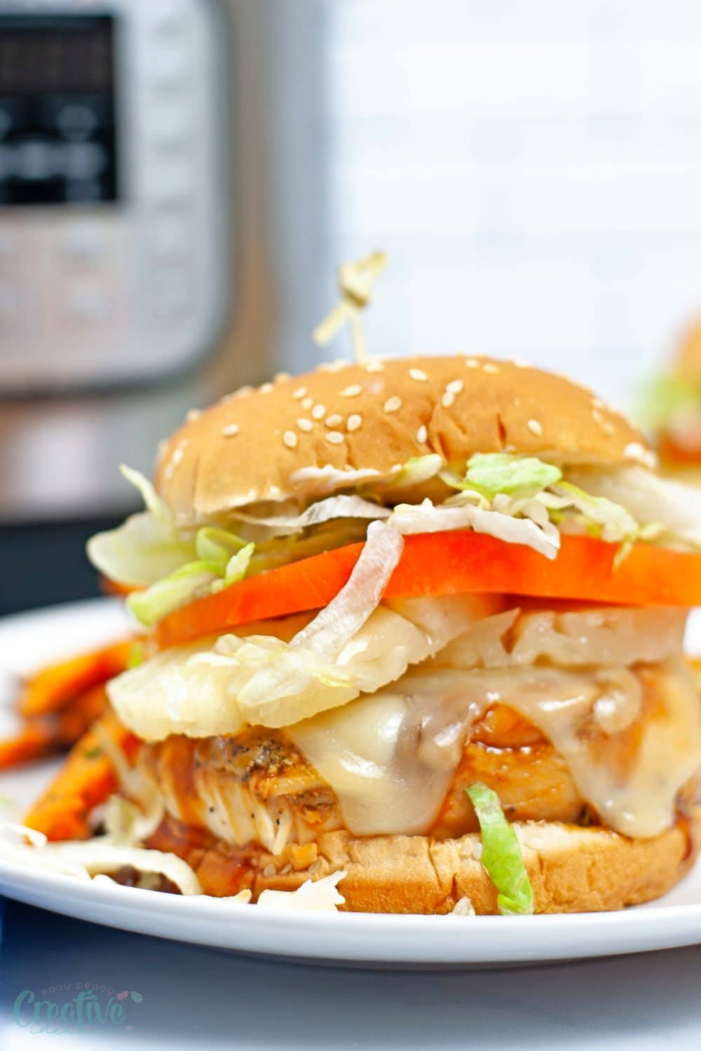 Chicken burger with INSTANT POT TERIYAKI CHICKEN