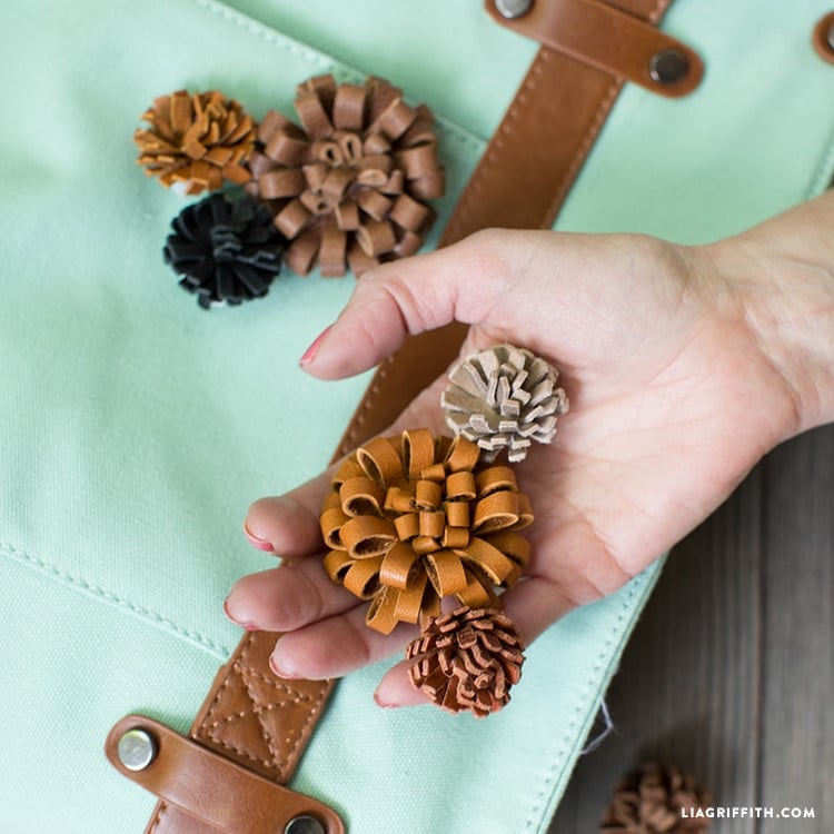 Leather flower brooch