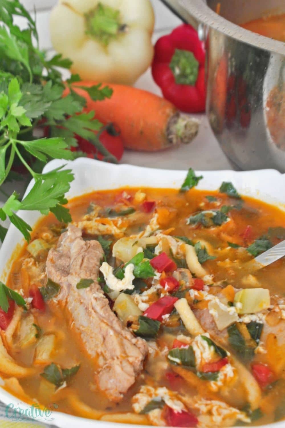 PORK RIB SOUP with vegetables and noodles