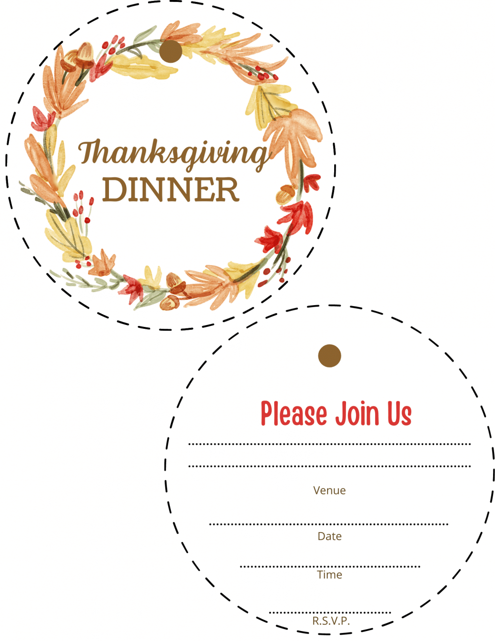 Image of back and front pages of Thanksgiving dinner invitations printable