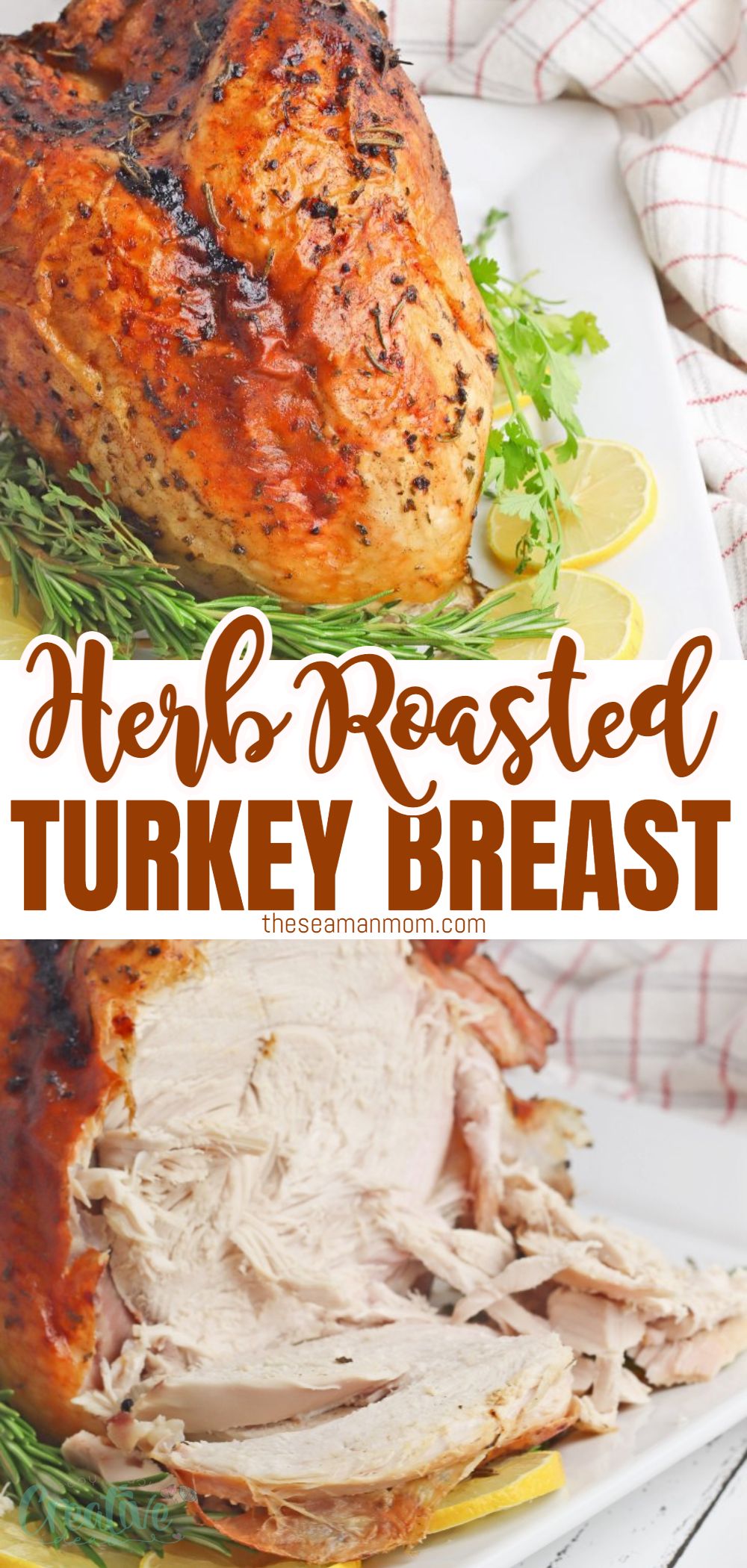 Baked in the oven with lemon, garlic and herbs, this delicious and easy to cook herb roasted turkey breast is a flavorful idea for Thanksgiving as well as Christmas! Making this oven roasted turkey breast is a great option for smaller families! via @petroneagu