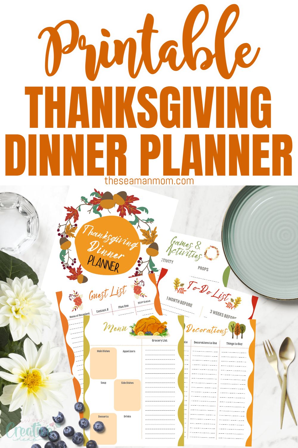 Photo collage of Thanksgiving planner