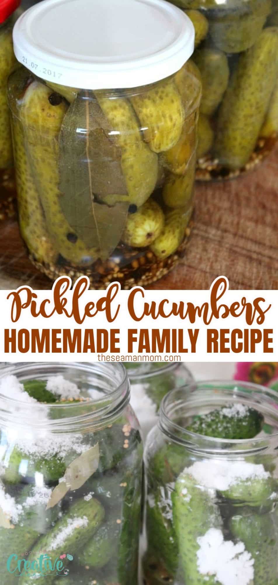 Pickled cucumbers in a jar made with a homemade family recipe