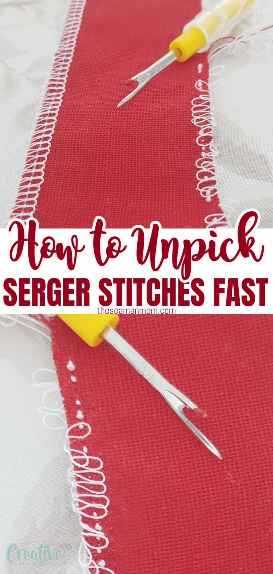 Photo collage illustrating how to remove serger stitches faster and easier