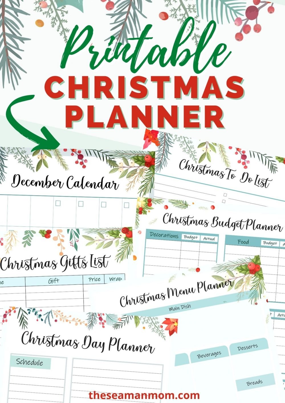 Photo collage of printable Christmas planner