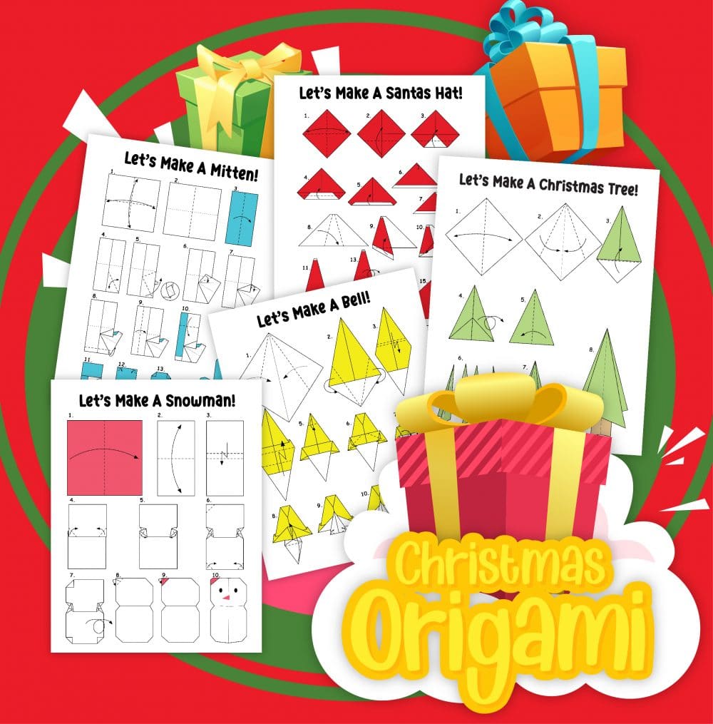Photo collage of origami Christmas ornaments to make at home