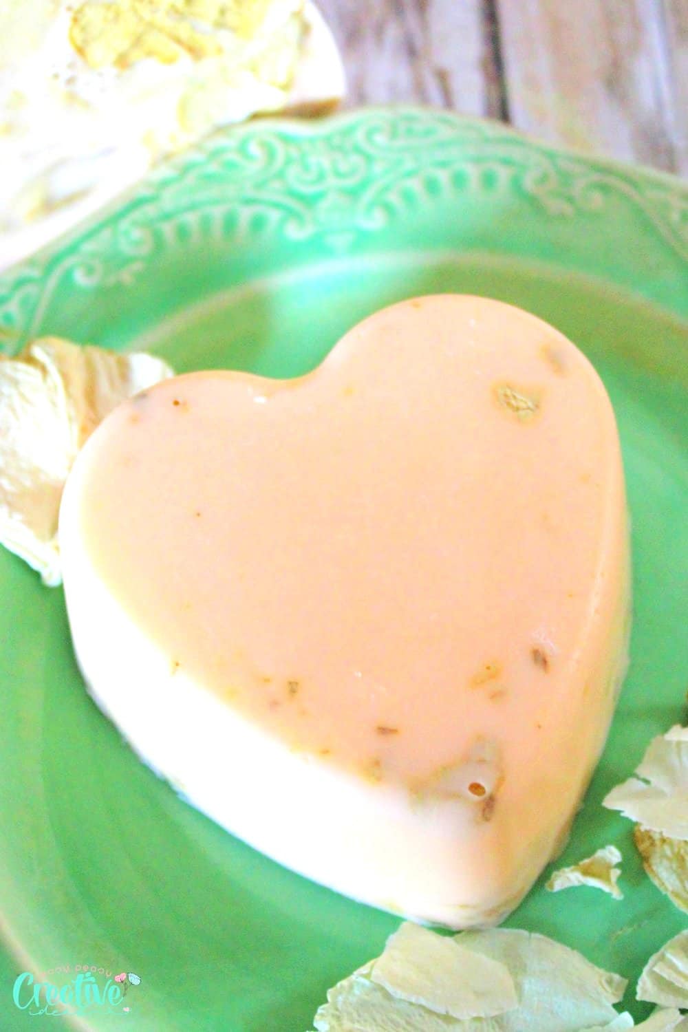 Close up image of a heart shaped rose soap bar