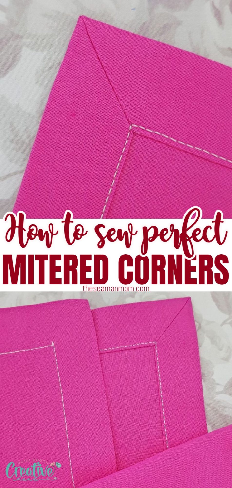Photo collage of sewn mitered corners