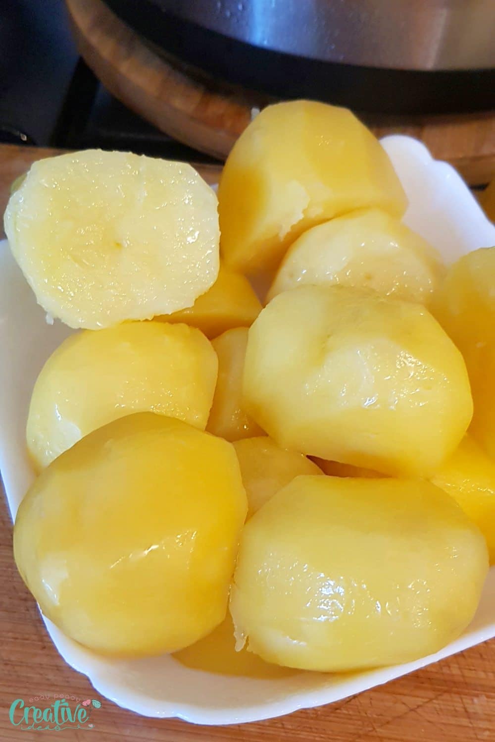 Over head image of potatoes cooked in the Instant Pot