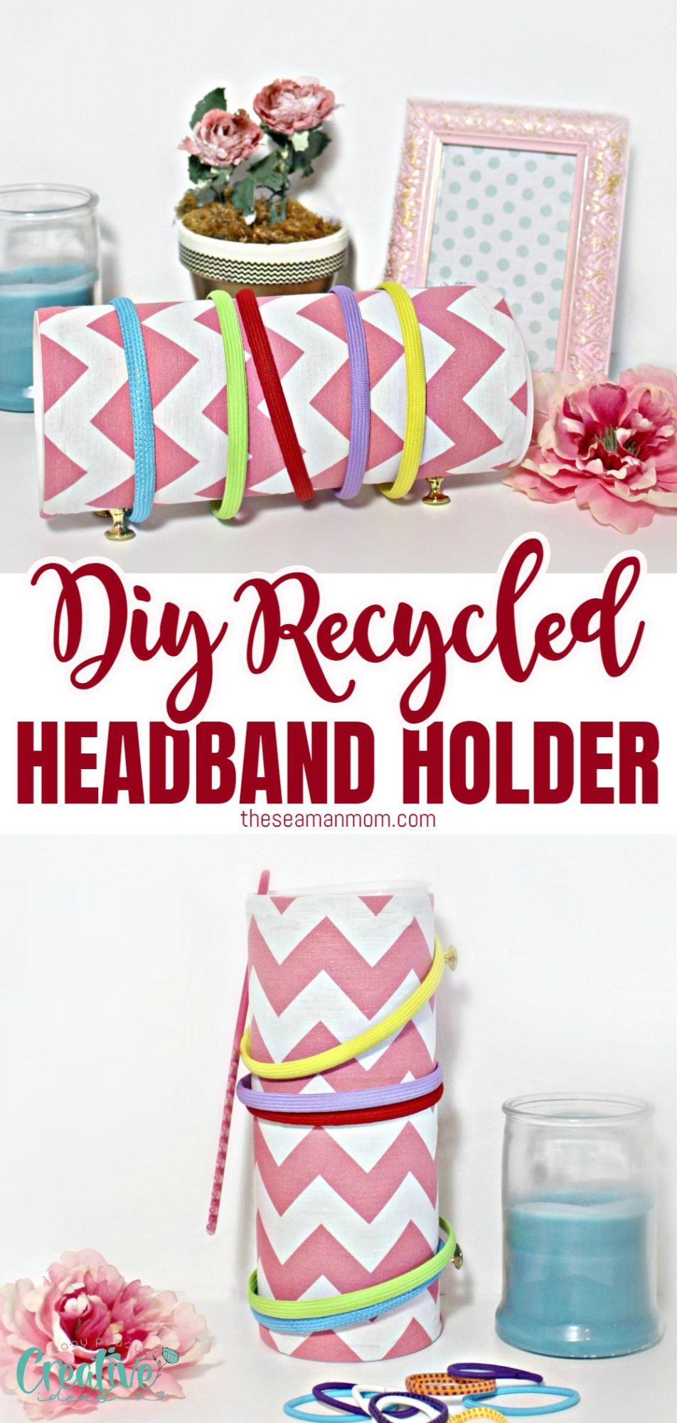 Photo collage of a headband holder in a horizontal and upright position