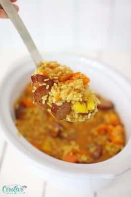 Close up image of kielbasa crock pot recipe