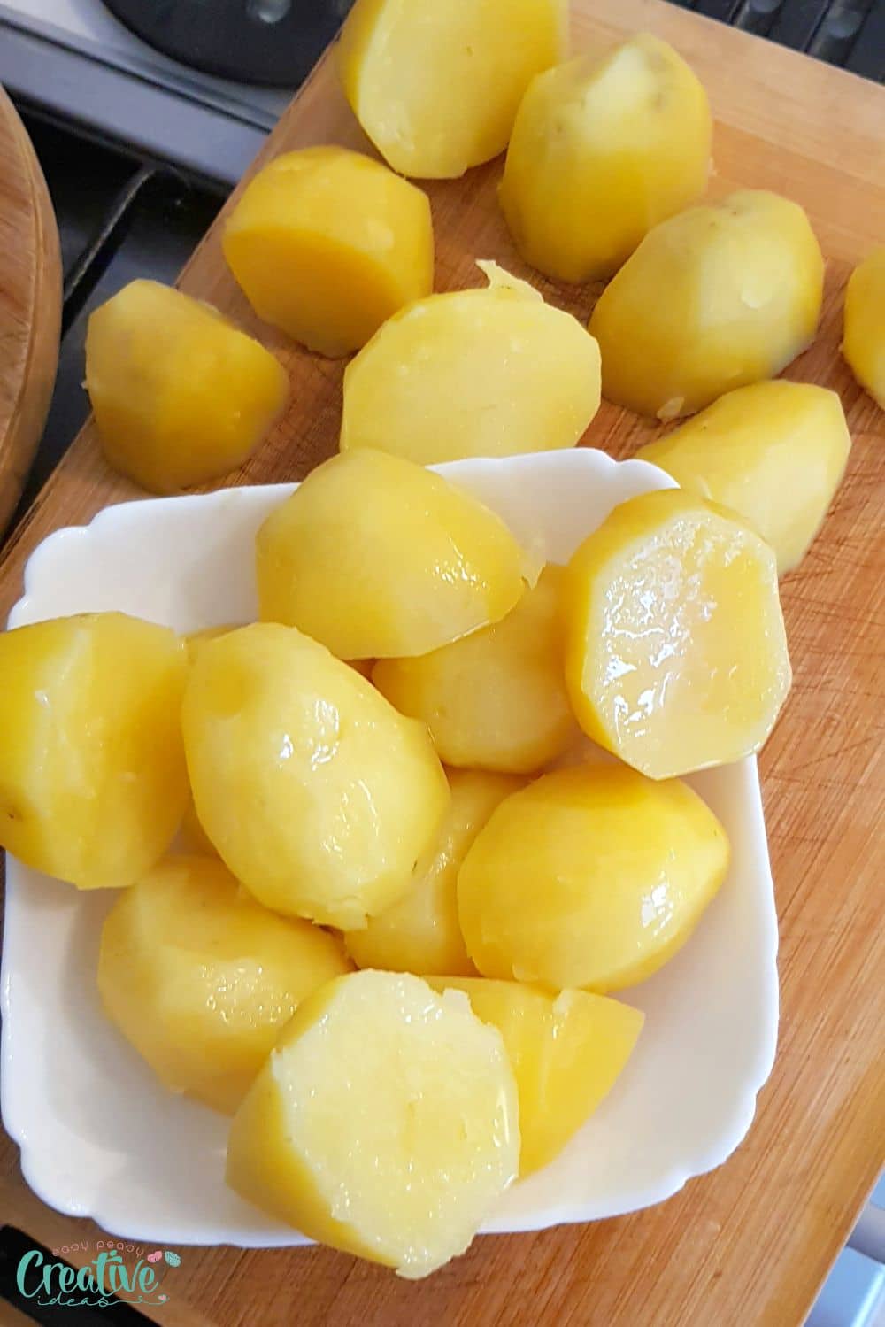 Over head image of pressure cooker potatoes