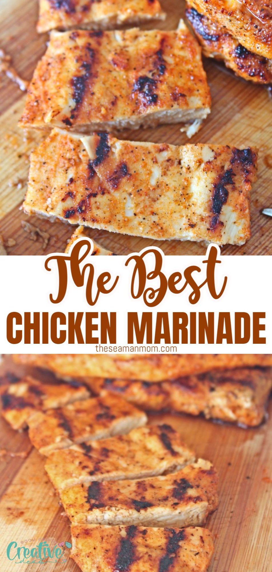 Photo collage of grilled chicken marinated in chicken breast marinade