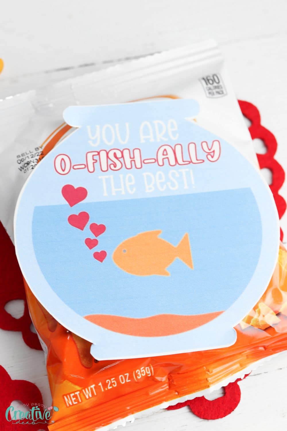 Image of fun Valentine cards for Goldfish snack bags