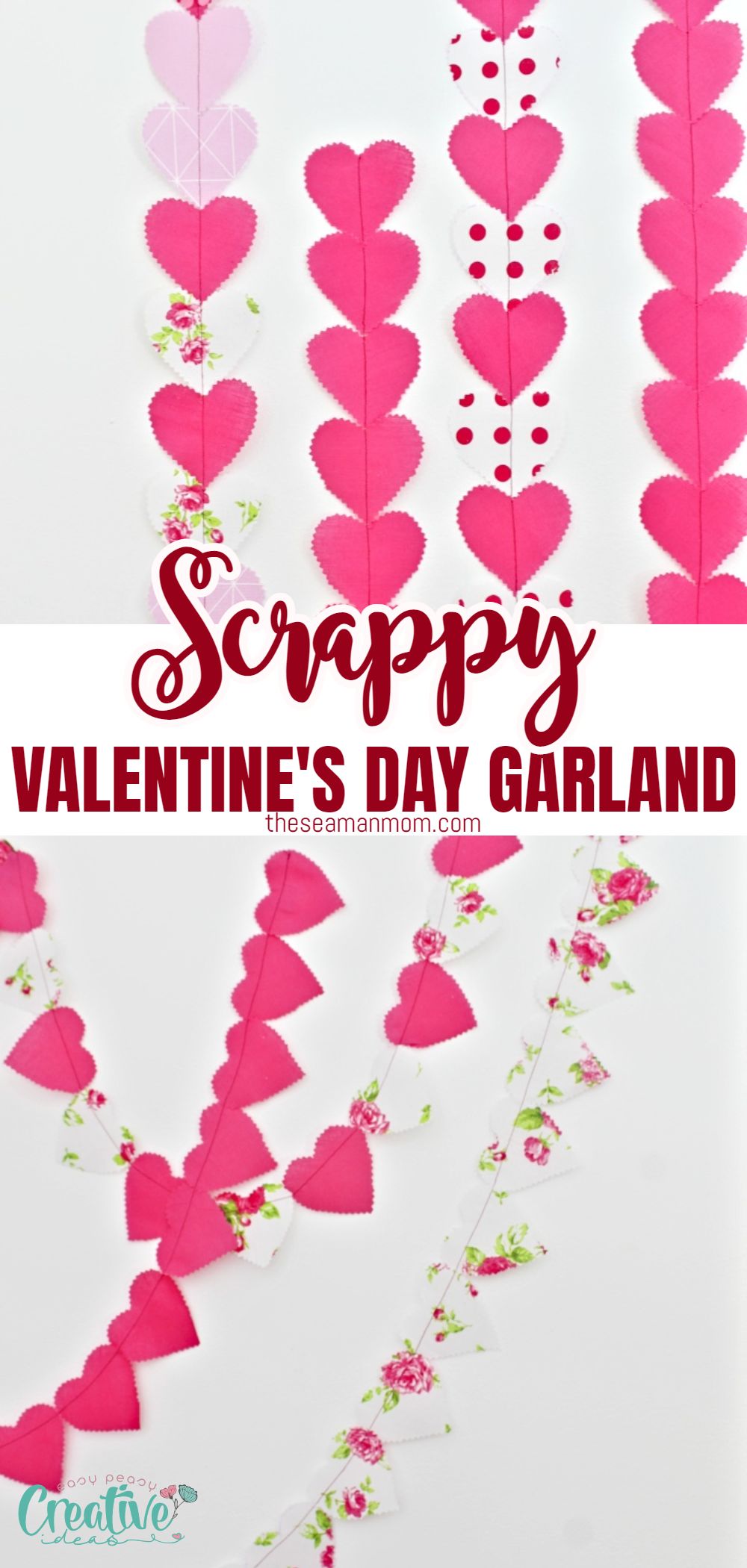 If you're looking for a sweet Valentine garland to add to your home decor or give to someone special as a gift, this adorable heart garland is perfect! Ready in no time, this fabric garland is a great beginner sewing project that doubles up as a super easy project for the novice crafter! via @petroneagu