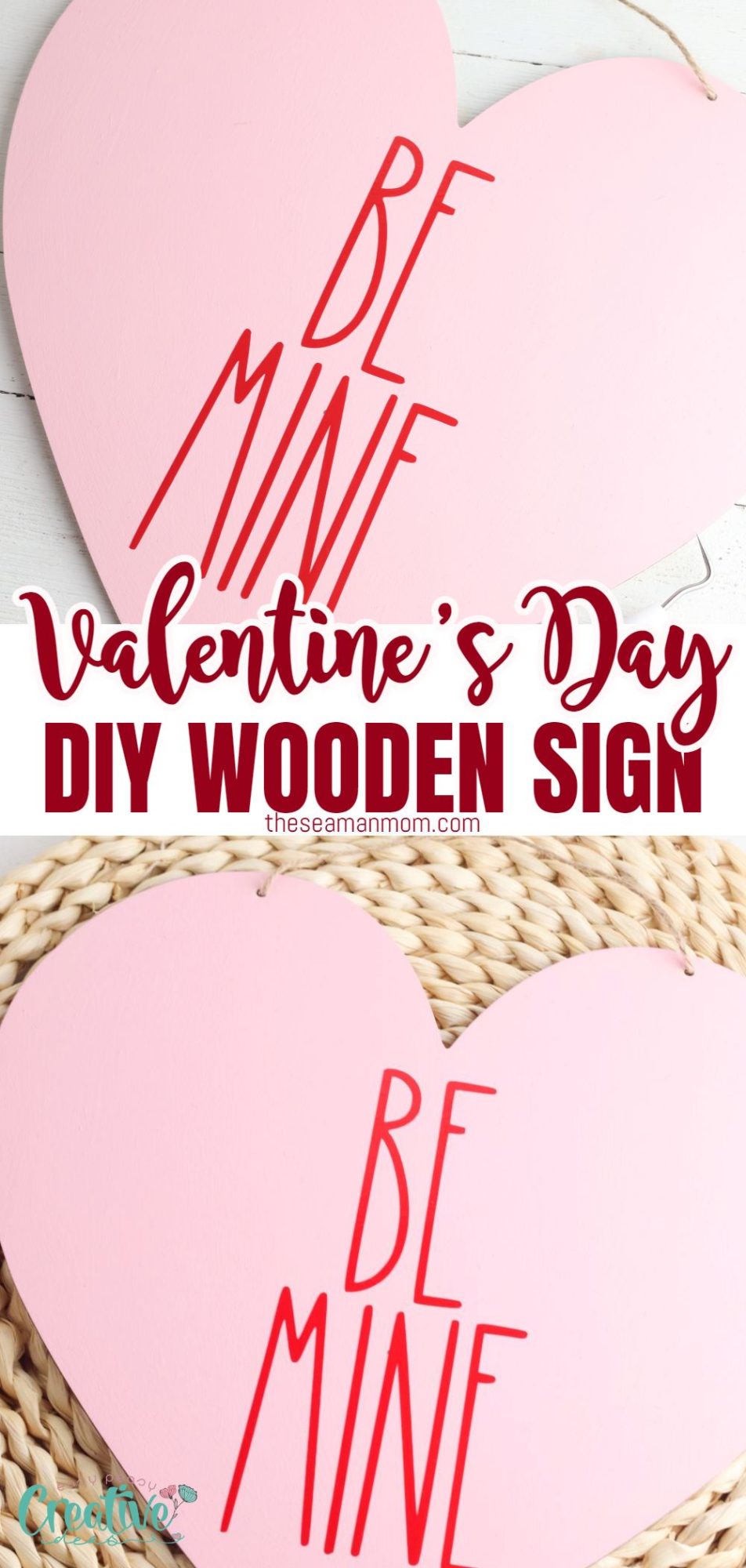 Photo collage of Valentine's day sign with wood and vinyl