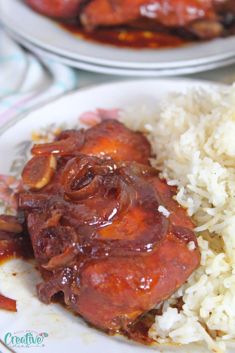 Close up image of crock pot bourbon chicken