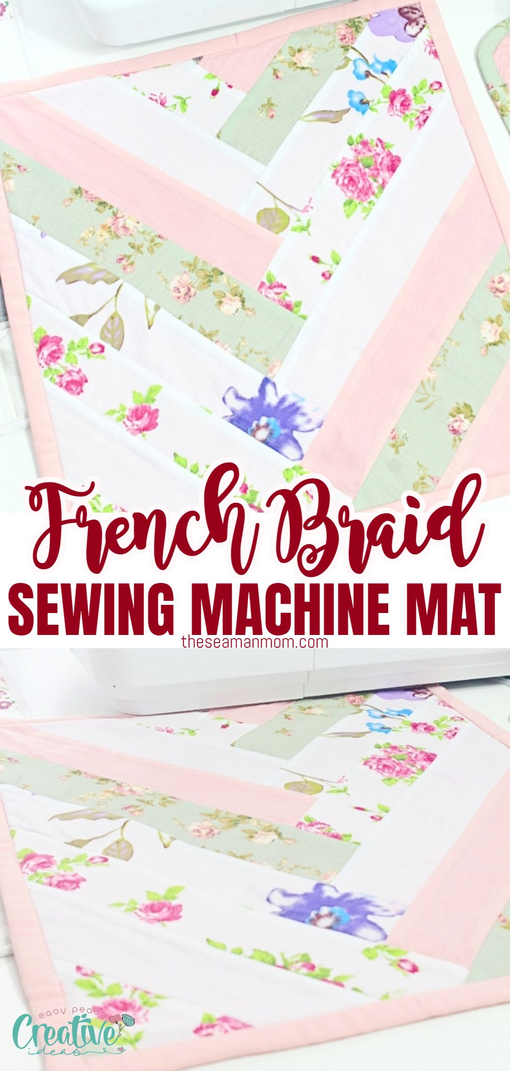 This adorable miniature quilt is an easy introduction to a lovely quilting technique: the French braid quilt pattern. This wonderful braided sewing mat is both pretty and practical and comes together in no time, literally! via @petroneagu