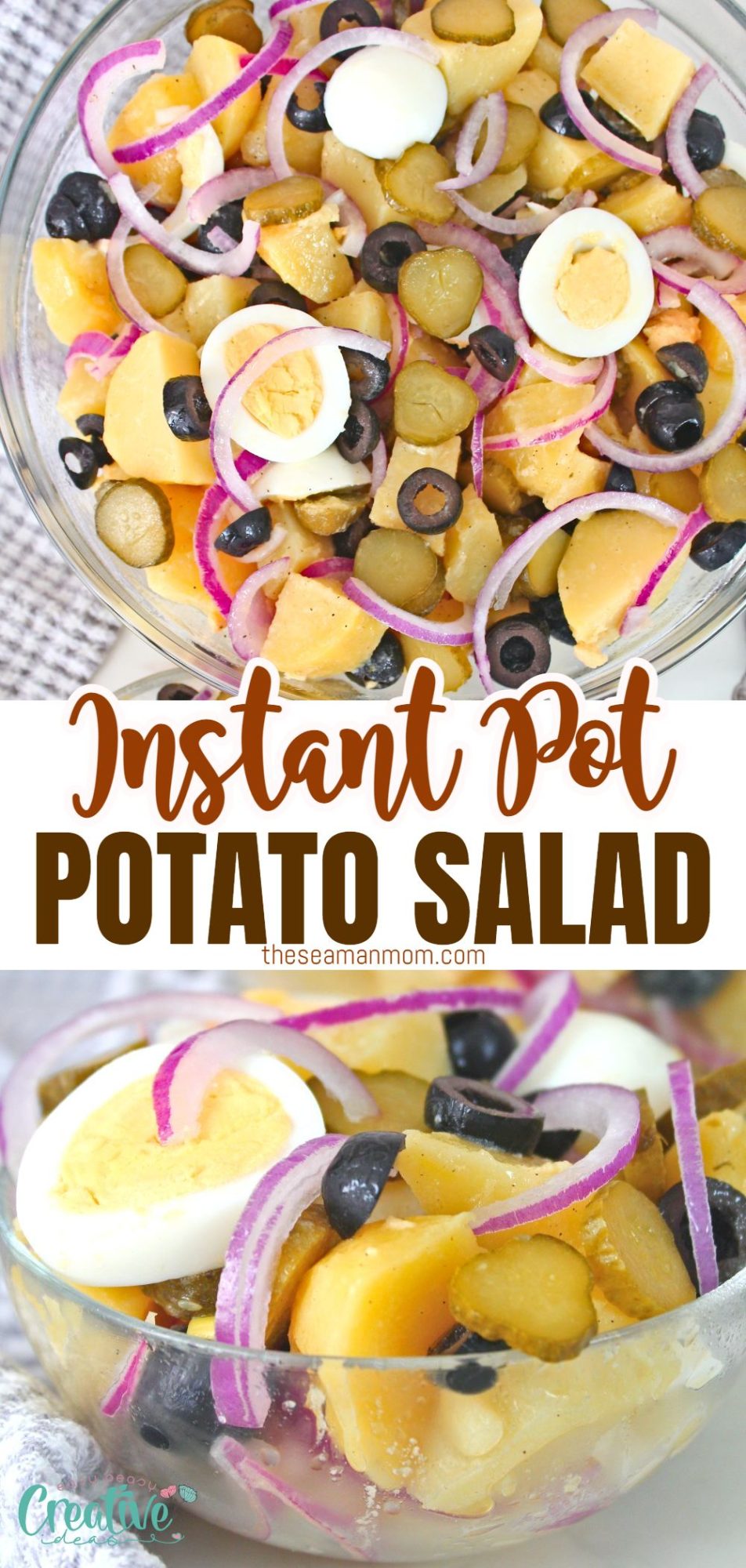 Photo collage of instant pot potato salad Mediterranean style