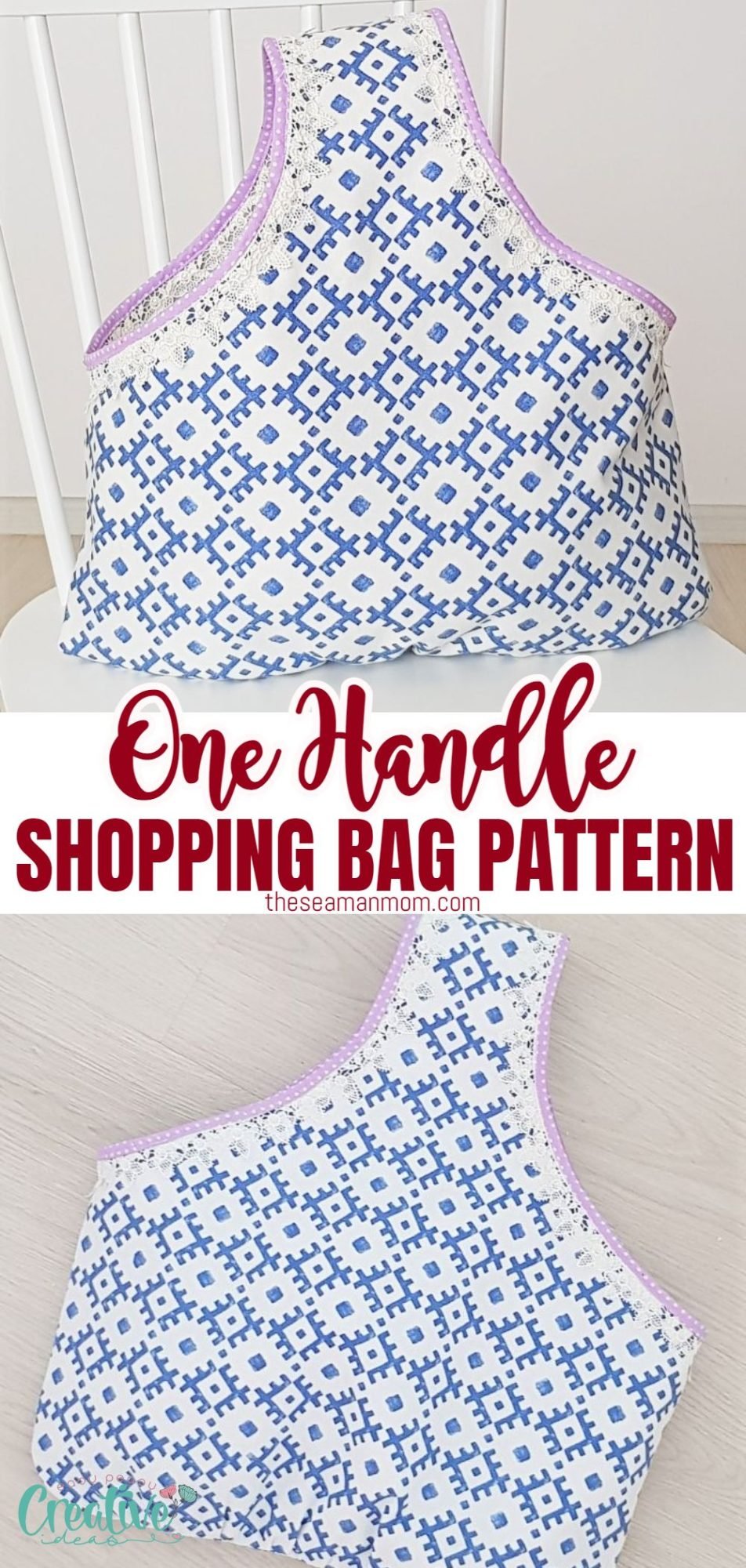 Photo collage of one handle shopping bag pattern