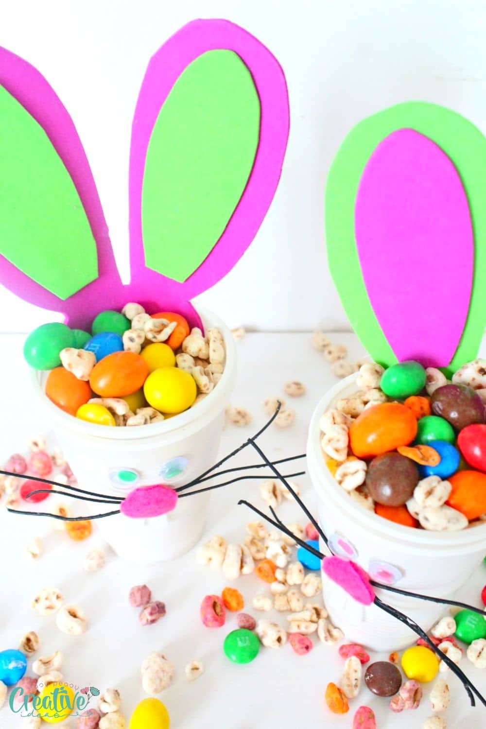 Over head image of Easter bunny cups craft