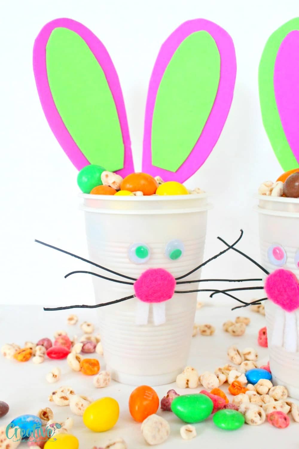 Close up image of bunny cups for Easter treats