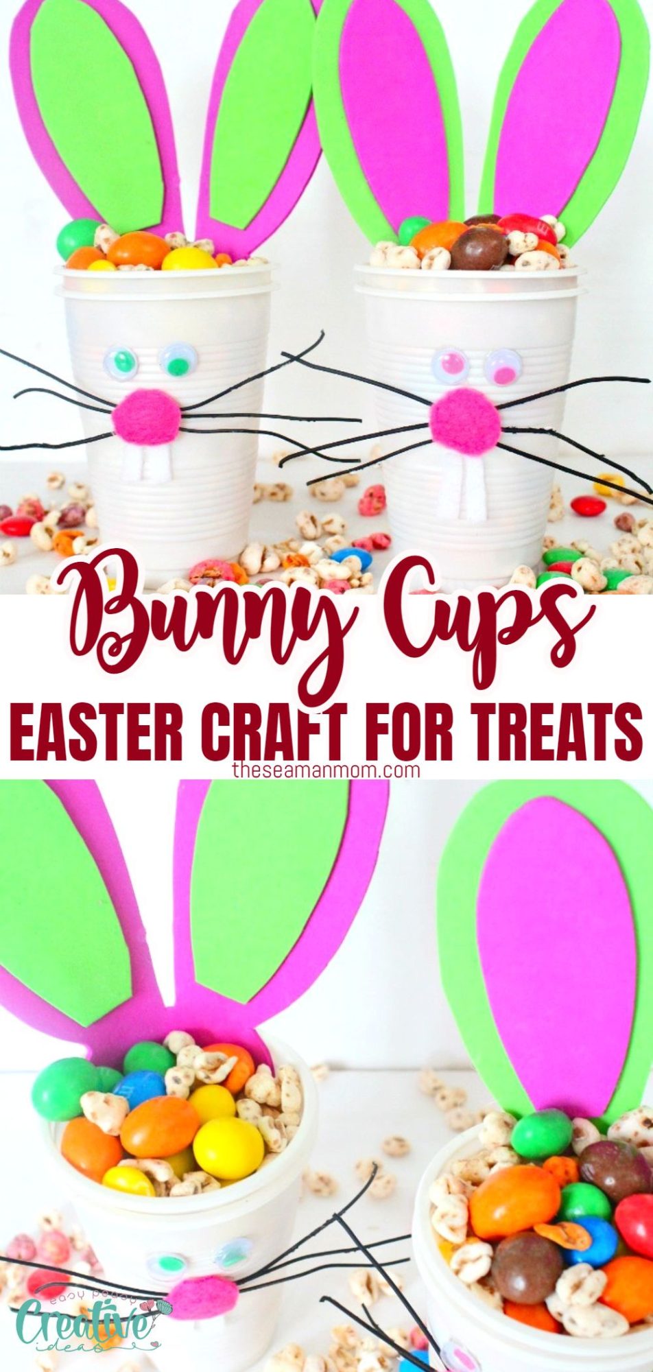 Photo collage of Easter bunny cups for treats
