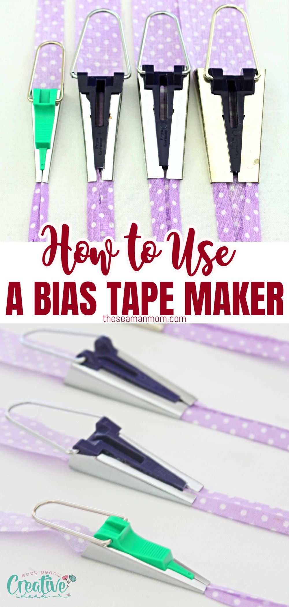 Love using bias binding but hate the store bought bias? Make your own with a bias tape maker, a cool gadget designed to turn bias strips into bias tape in a blink of an eye! Here you'll learn how to use a bias tape maker! via @petroneagu
