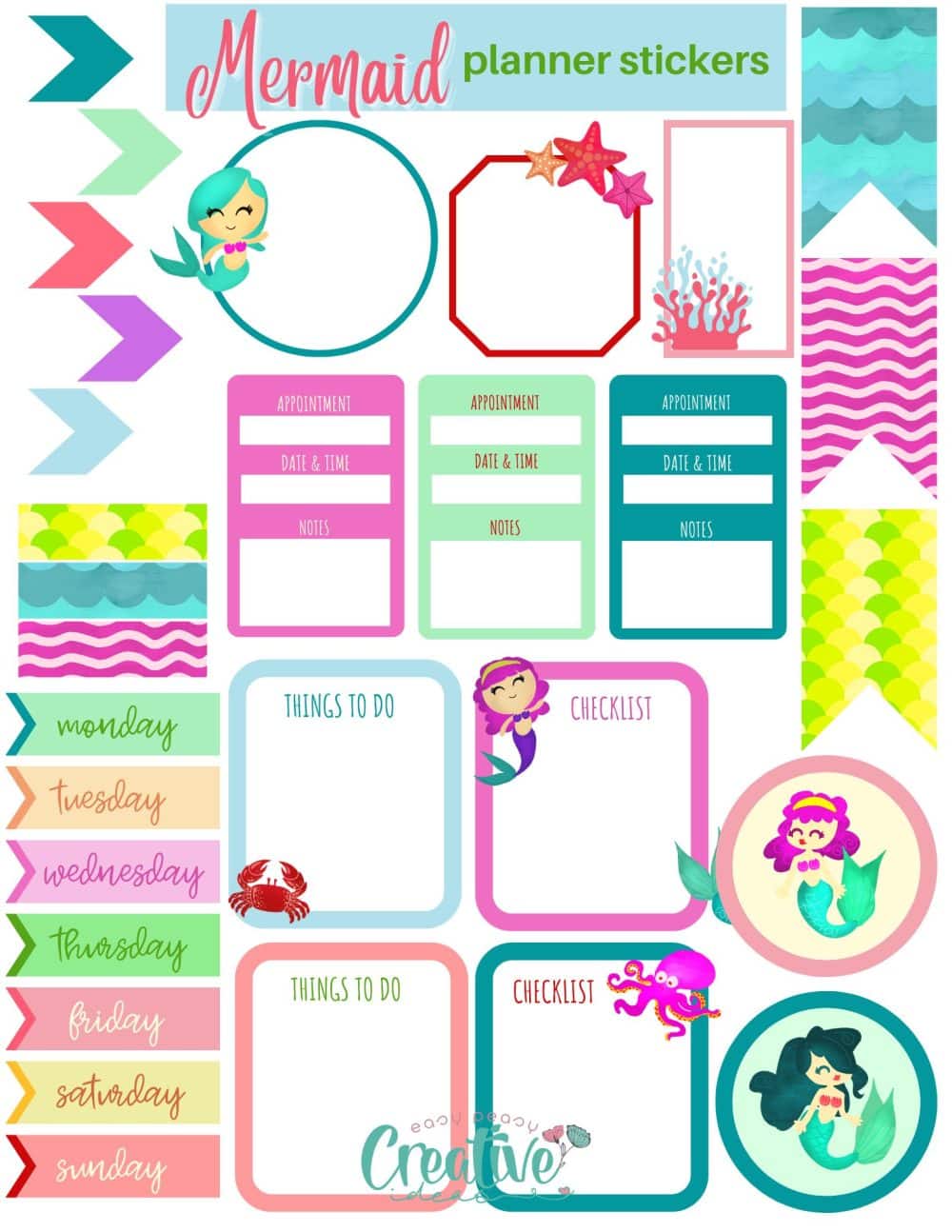 Printable mermaid stickers