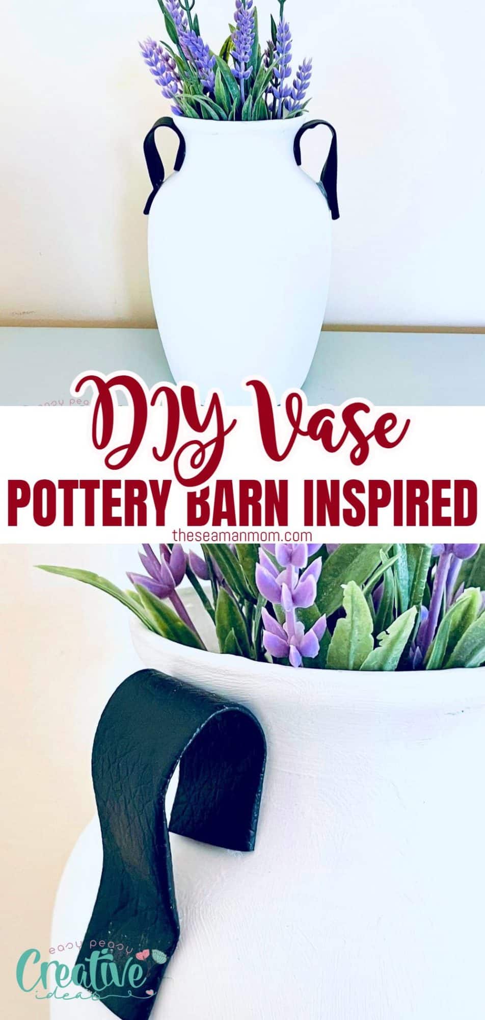 Photo collage of a DIY vase inspired by Pottery Barn dupe vase