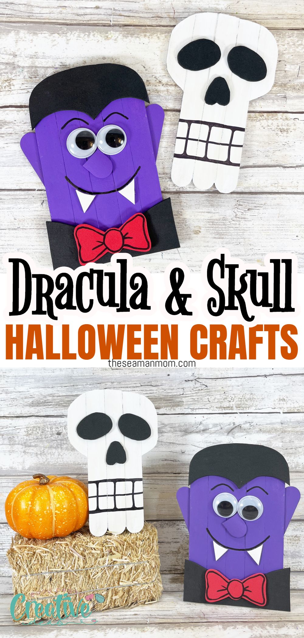 Halloween decorations don't have to be expensive! With a trip to the dollar store, you can make this fun and easy Dollar Store Craft Stick Dracula & Skull Craft. Perfect for a party or just to get into the Halloween spirit, dollar tree Halloween crafts are sure to be a hit with kids of all ages. via @petroneagu