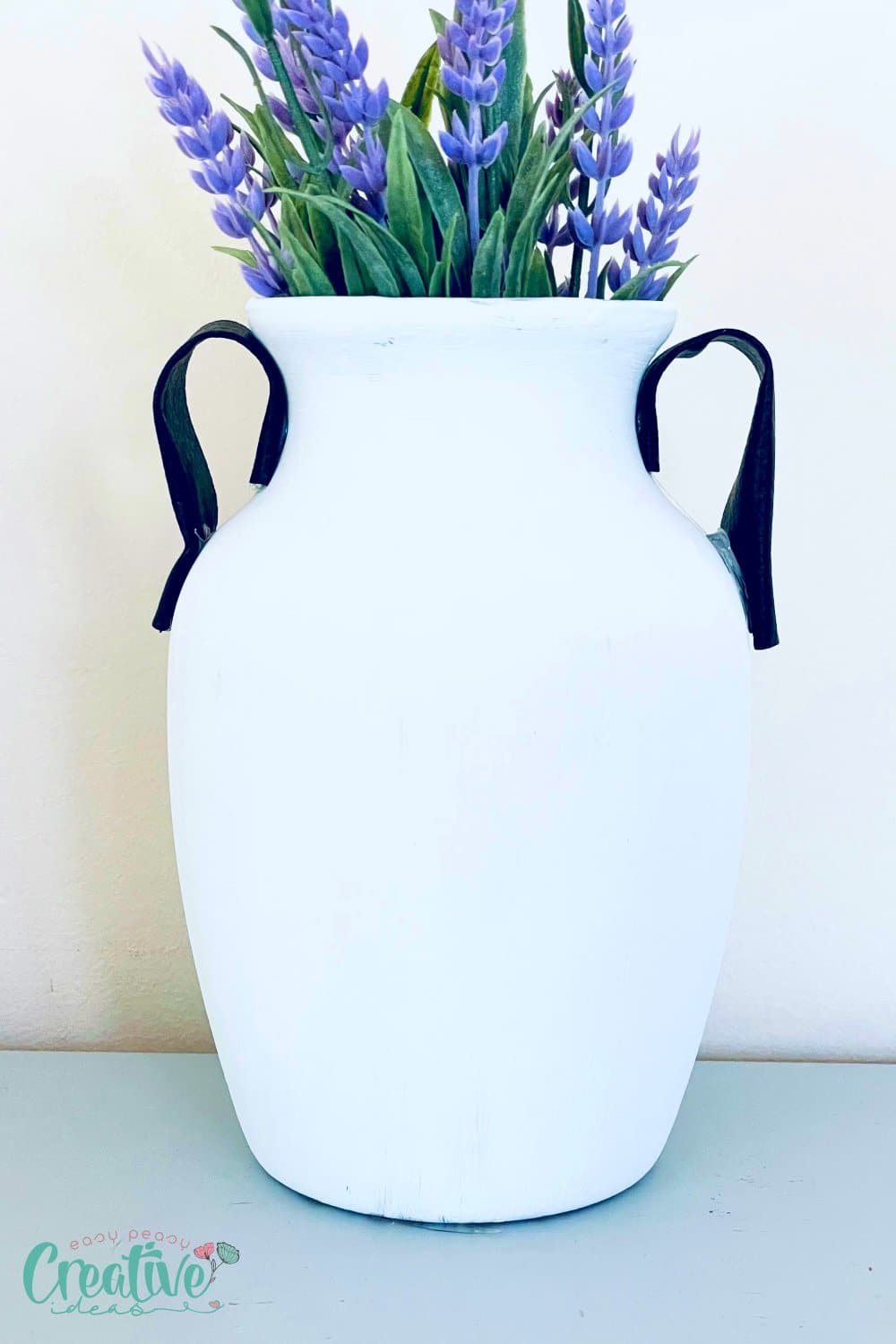 Front image of a DIY vase illustrating how to make a vase inspired by the Pottery Barn dupe vase