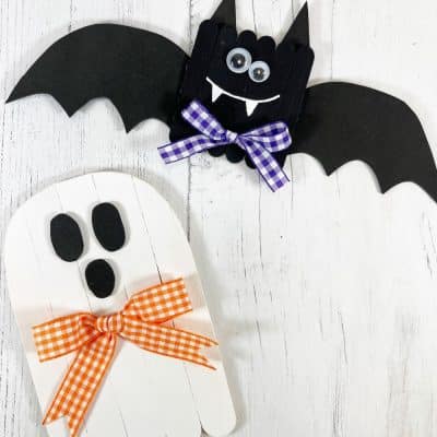 Dollar tree Halloween decorations – popsicle bat and ghost