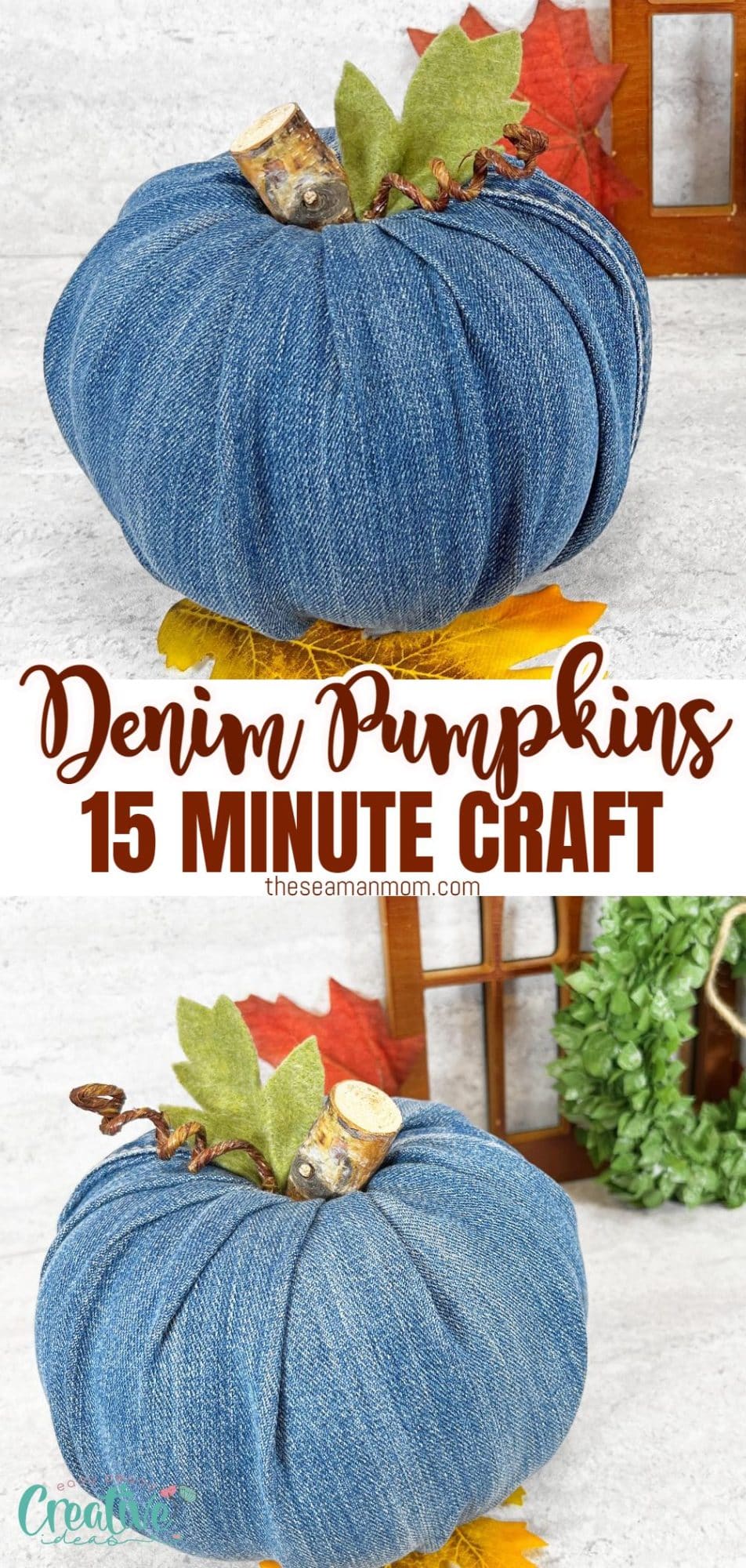 Photos collage of DIY pumpkins made with denim