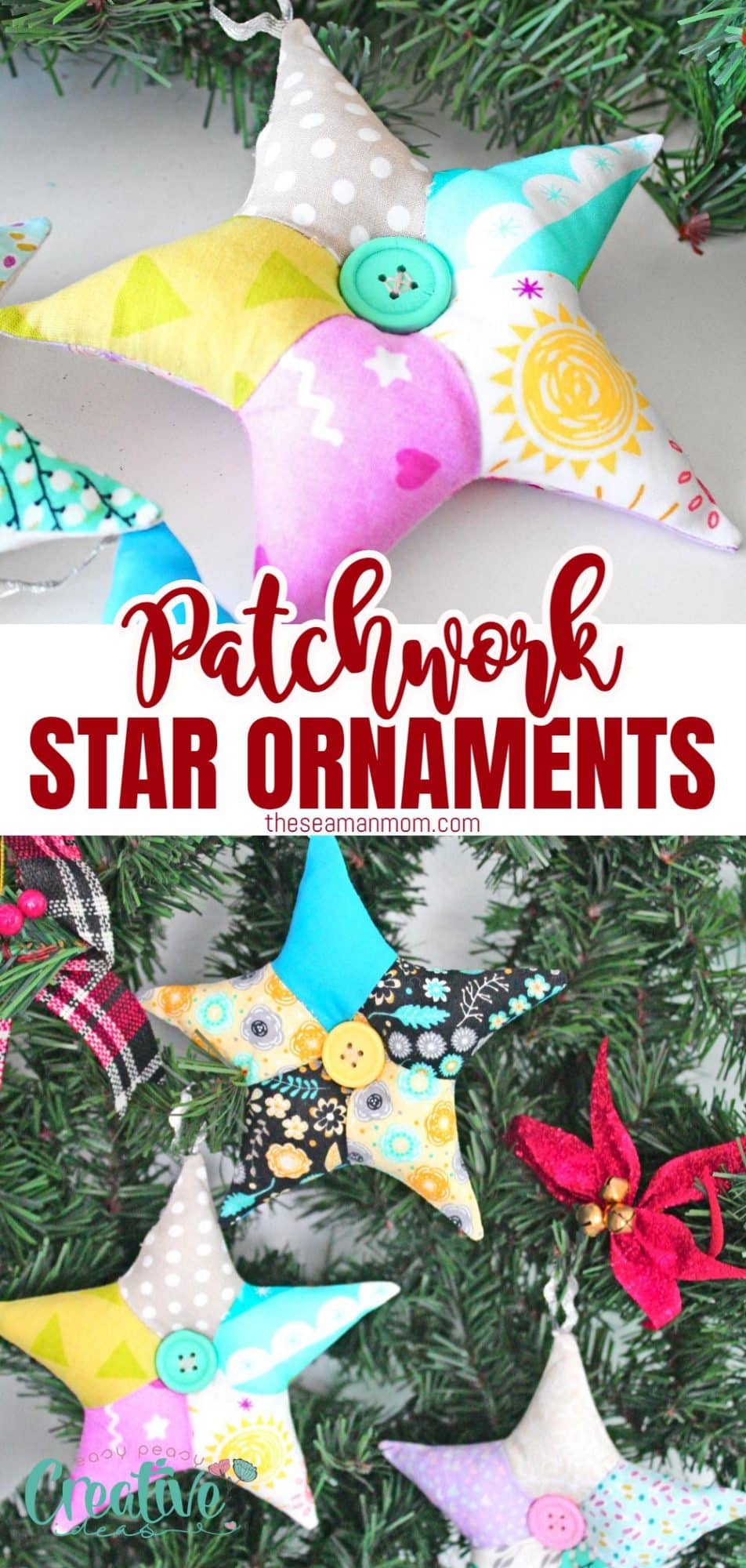Photo collage of patchwork star ornaments