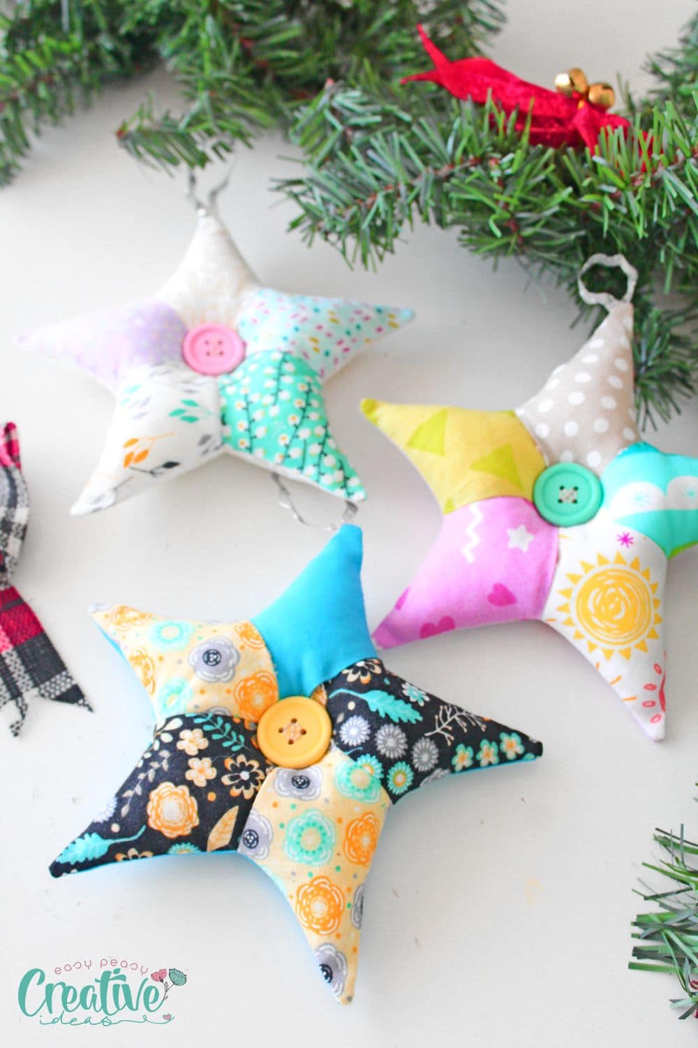 Handsewn patchwork stars for Christmas